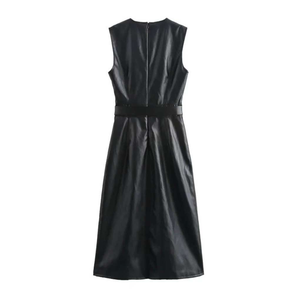 ZARA Chic Women Sleeveless Fitted Belted Dress